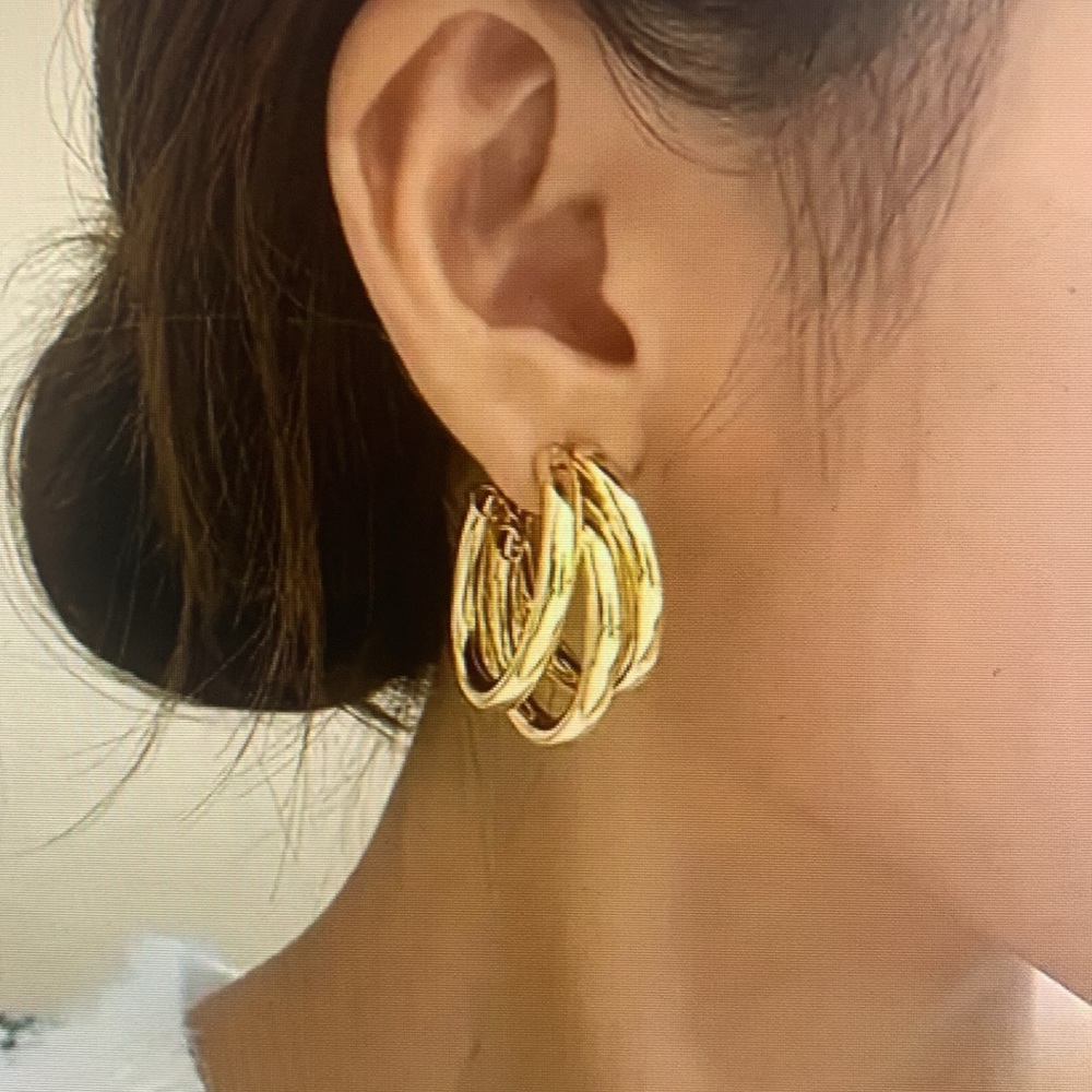 New Gold plated triple hoop earrings